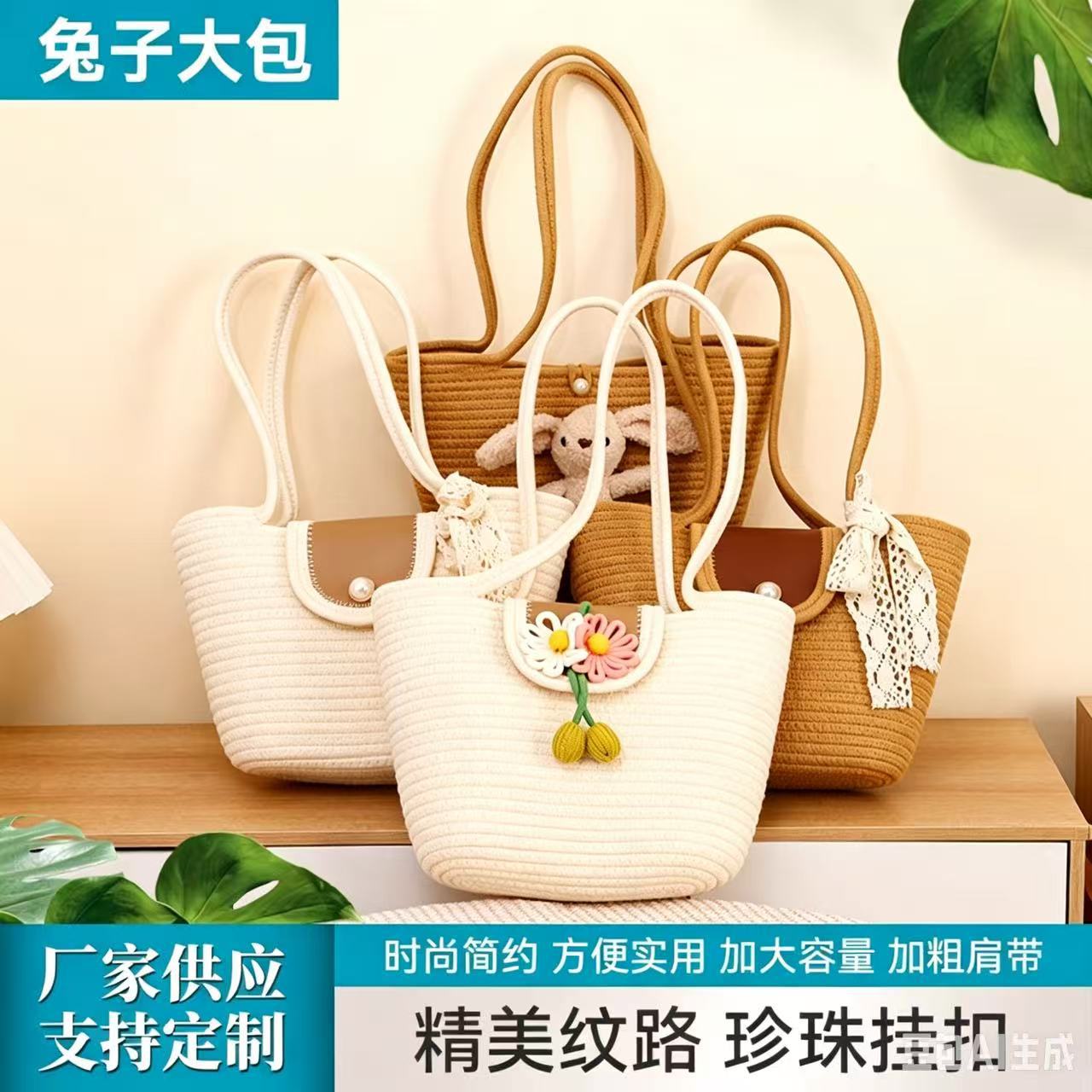 沙滩度假草编包洋气流行托特包包女2026新款海边编织大容量单肩包