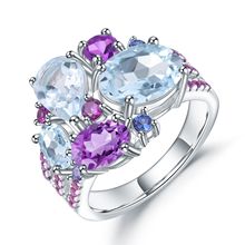 设计师款奢华风彩宝戒指 宴会搭配高级感925纯银镶嵌天然宝石戒指