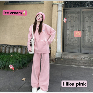 Hooded Knitted Two-Piece Autumn and Winter Loose Lazy Style Slimming Fashionable Embroidered Maternity Suit Sweater Two-Piece Set