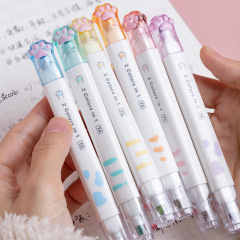 Cat claw fluorescent highlighter student key knowledge marking pen cute cartoon dual head 12 color Morandi marker pen wholesale