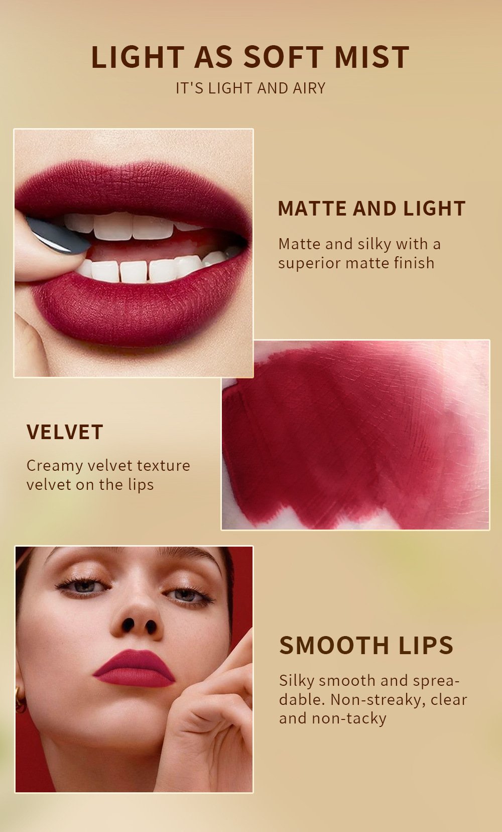 QIBEST double-headed velvet makes the lips look fair and red, does not fade easily, matte non-stick cup, long-lasting natural three-dimensional lip gloss, cross-border undefined