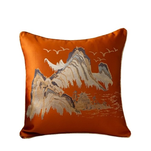 Light luxury Chinese landscape pillow office mahogany square sofa waist cushion cushion bedroom window window jacquard pillow case
