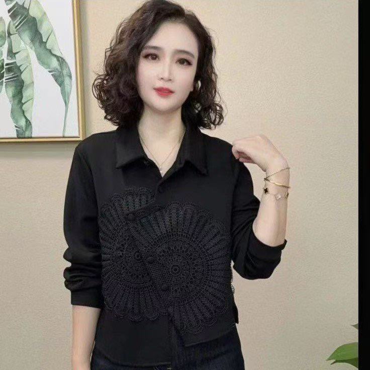 一件代发2025秋季新款时尚百搭洋气设计感蕾丝拼接气质减龄衬衫潮|undefined