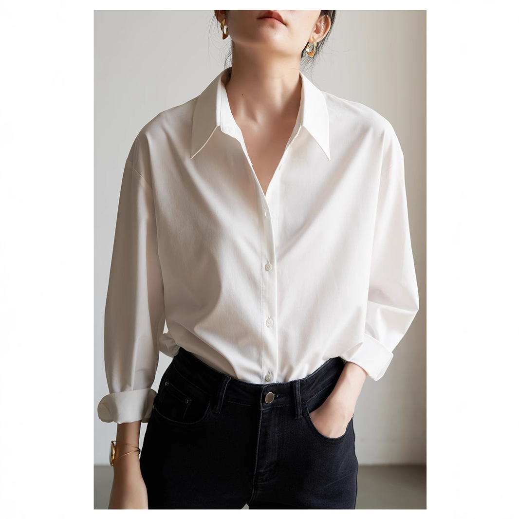 SS STUDIO 职业通勤叠穿白色衬衫女 设计感宽松长袖正装面试衬衣