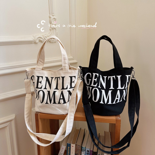 Trendy brand letter mini crossbody bag  new portable lunch box bag Korean style design canvas storage mobile phone bag