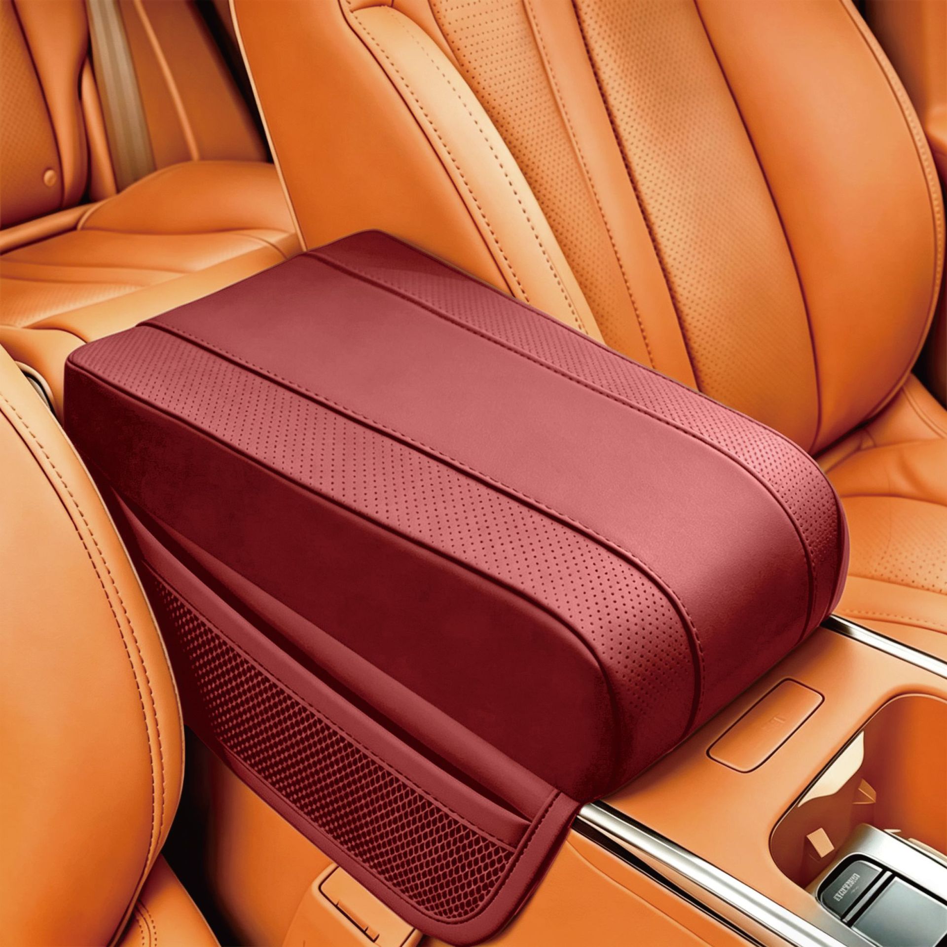 Car armrest box pad with mesh pocket, universal storage armrest box pad, car central elbow heightening pad