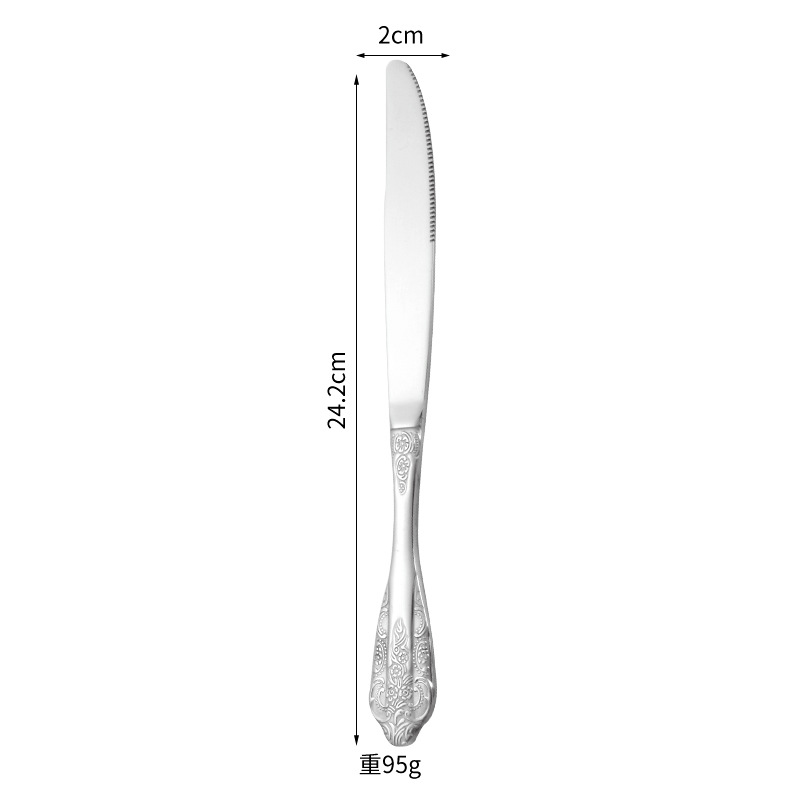 Corte cuchillo de acero inoxidable, tenedor y cuchara europeo retro alivio creativo occidental cuchillo de carne, tenedor y cuchara hotel vajilla traje