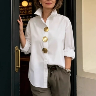 现货欧美独立站亚马逊2026春夏新款爆款纯色立领金属纽扣长袖衬衫