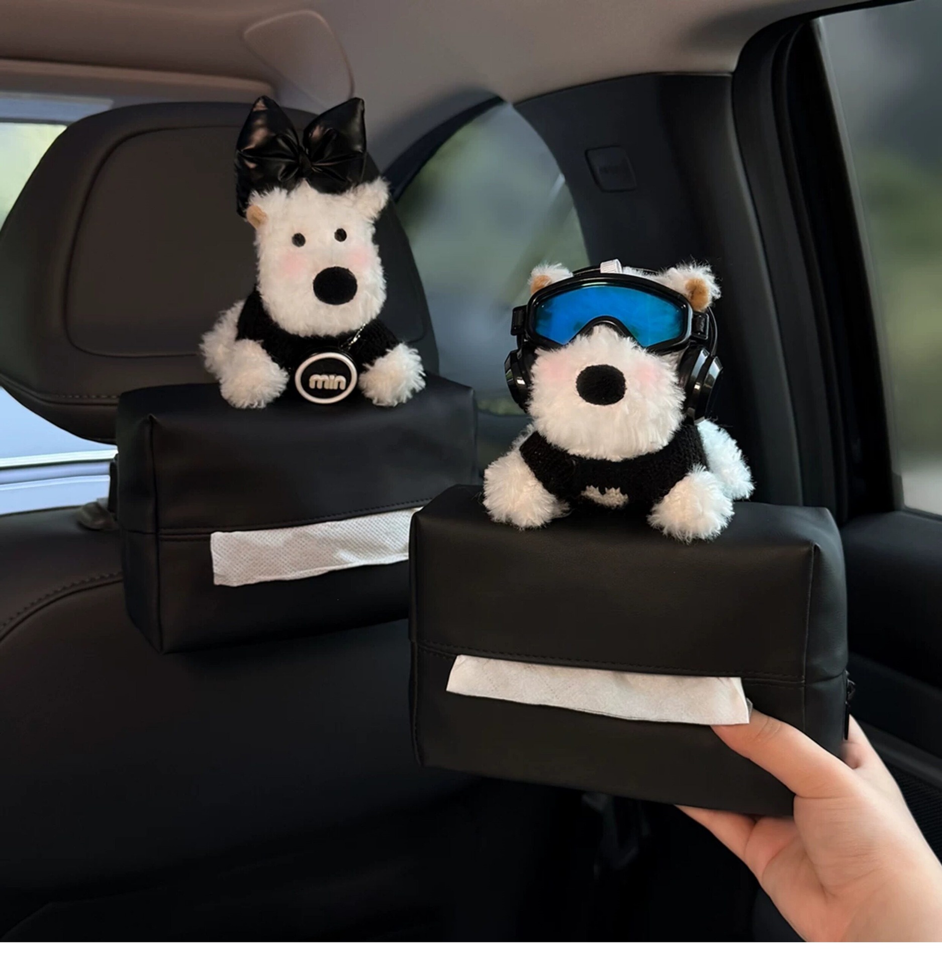 2026 New Cute West Highland Car Tissue Box, Hanging Type for Car Back Seat Headrest, High-End Style for Women