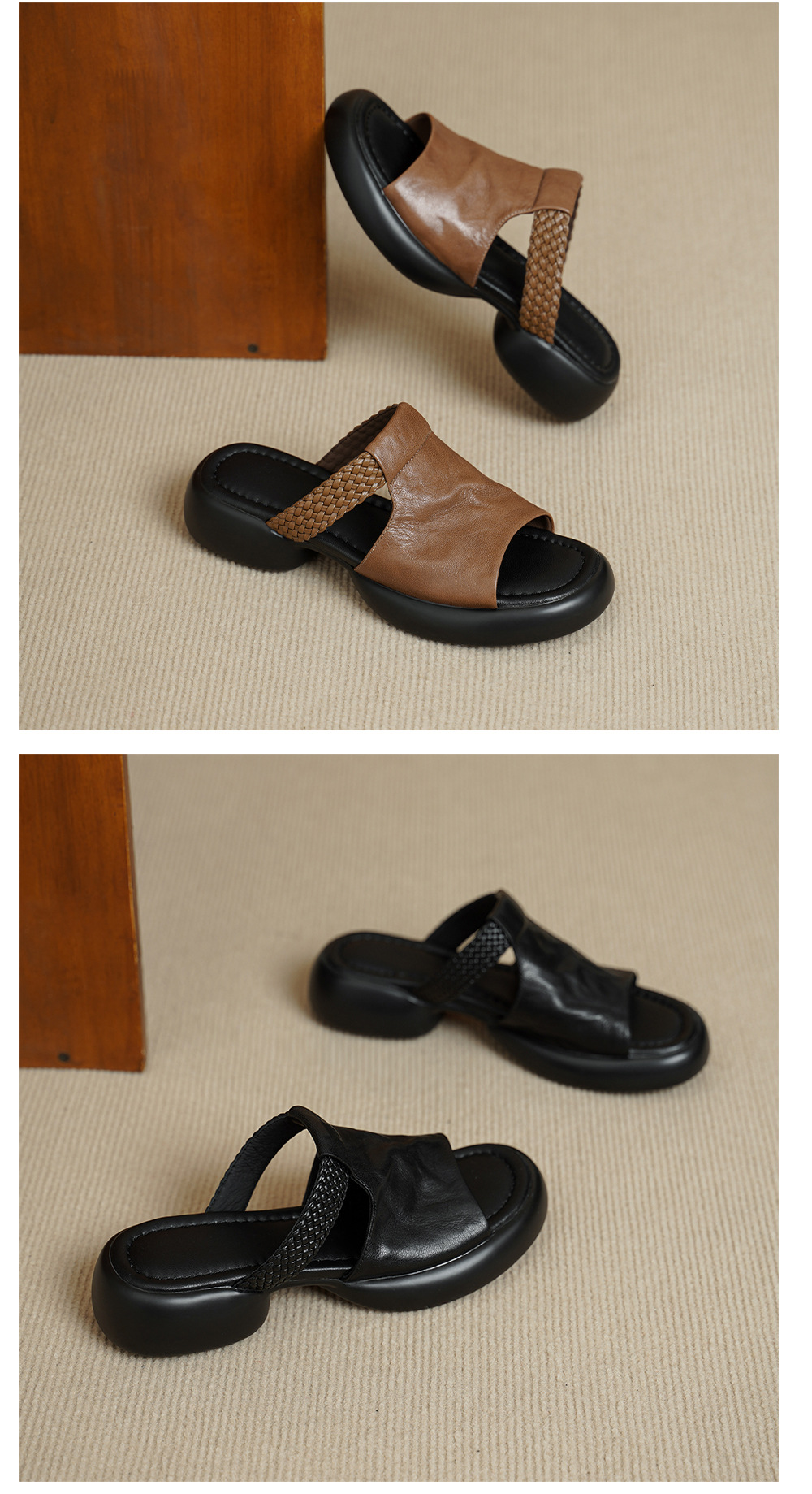 Sandal nữ đế bệt 4cm dáng xỏ ngón mùa hè đơn giản — đen chi tiết 12