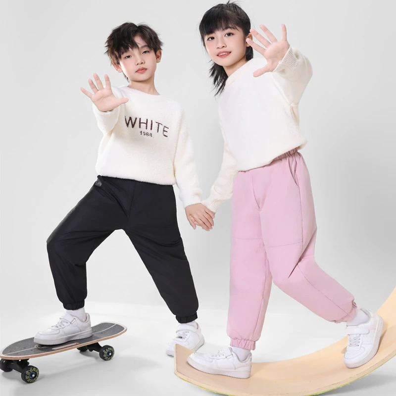 90 белая утка пуховые серии для мужчин и женщин-толстые пуховые брюки для мальчиков и девочек детские лыжные брюки теплые брюки