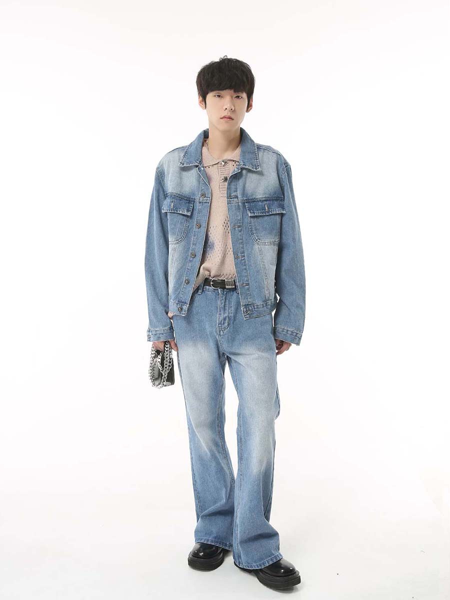 Mtlclothes ropa de Hombre | 2023 nuevo estilo coreano casual suelta MEDIADOS DE-alta cintura micro-pull traje de chaqueta de mezclilla