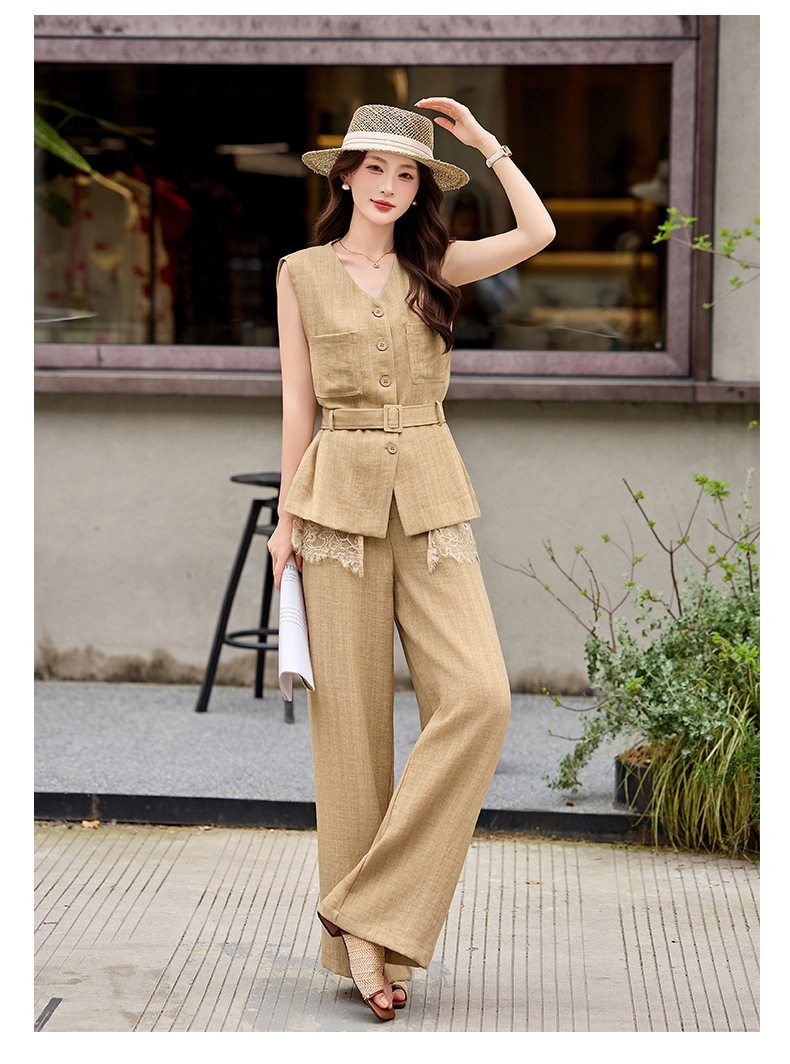 Bộ vest quần ống rộng nữ phối ren dây rút eo 2 món YH6133 — Màu ảnh chi tiết 20