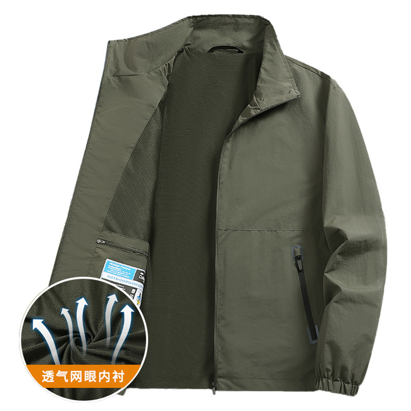 High-Quality Men's Hooded Casual Jacket with Stand Collar, Light Business Style, Plus-Size Workwear Coat, Outdoor Loose-Fit Windbreaker Top