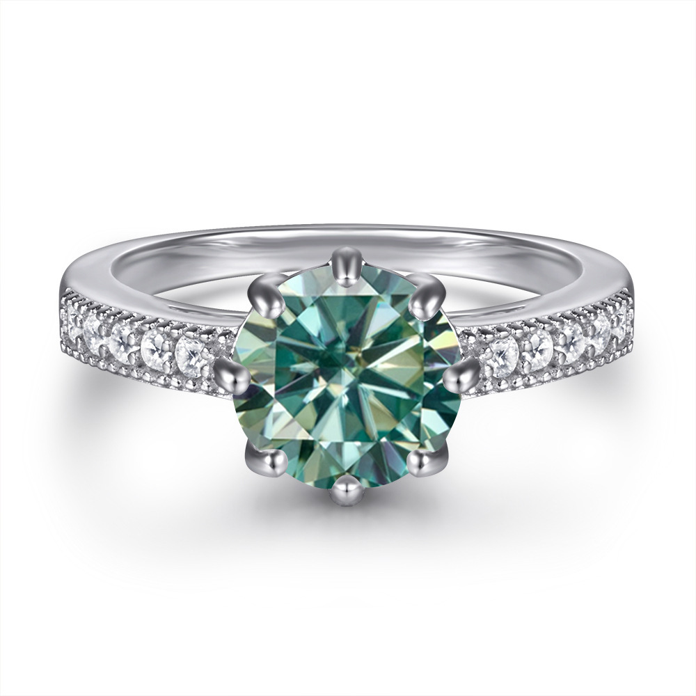 Fashion s925 anillo de plata esterlina diseñado por mujeres, anillo de plata redondo de color, anillo de piedra de moissanita no se desvanece