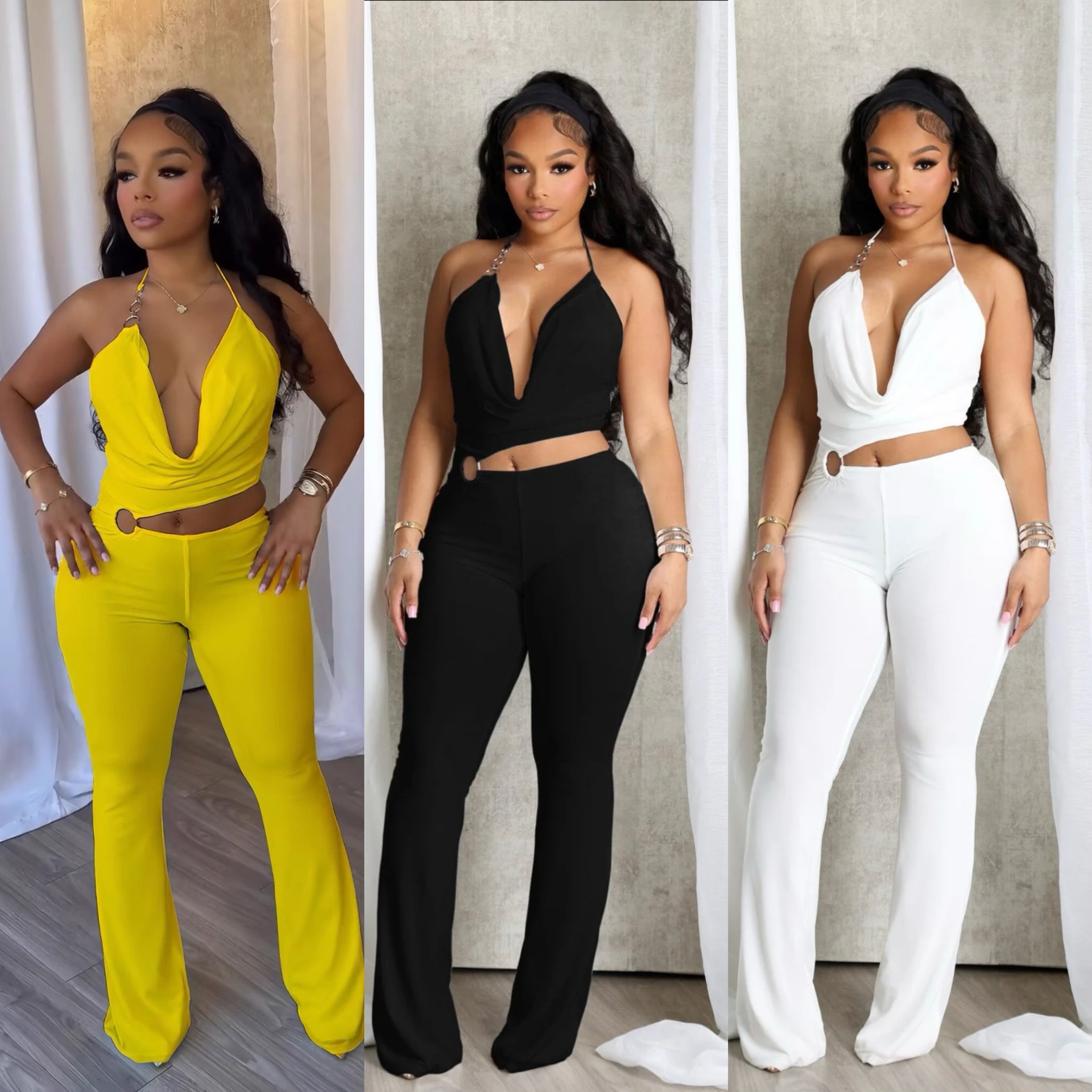 Y6064 New Amazon 2025 Summer New European and American Women's Halter Neck Chic Hollow Camisole Jumpsuit