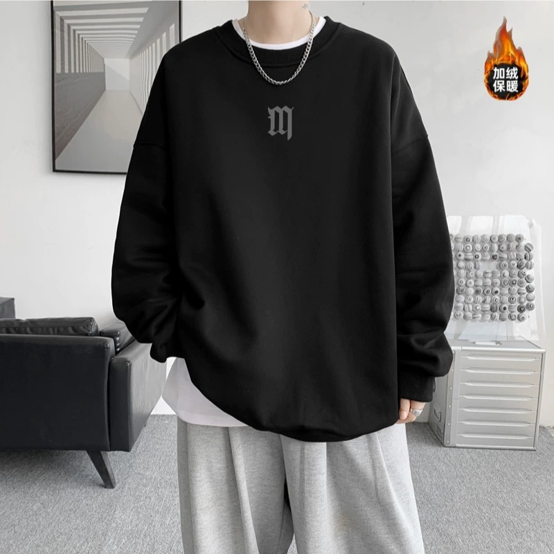 Тяжелый хлопок с флисом с круглым воротником свитер мужской ретро-алфавит свитер мужской простой дикий без шляпы