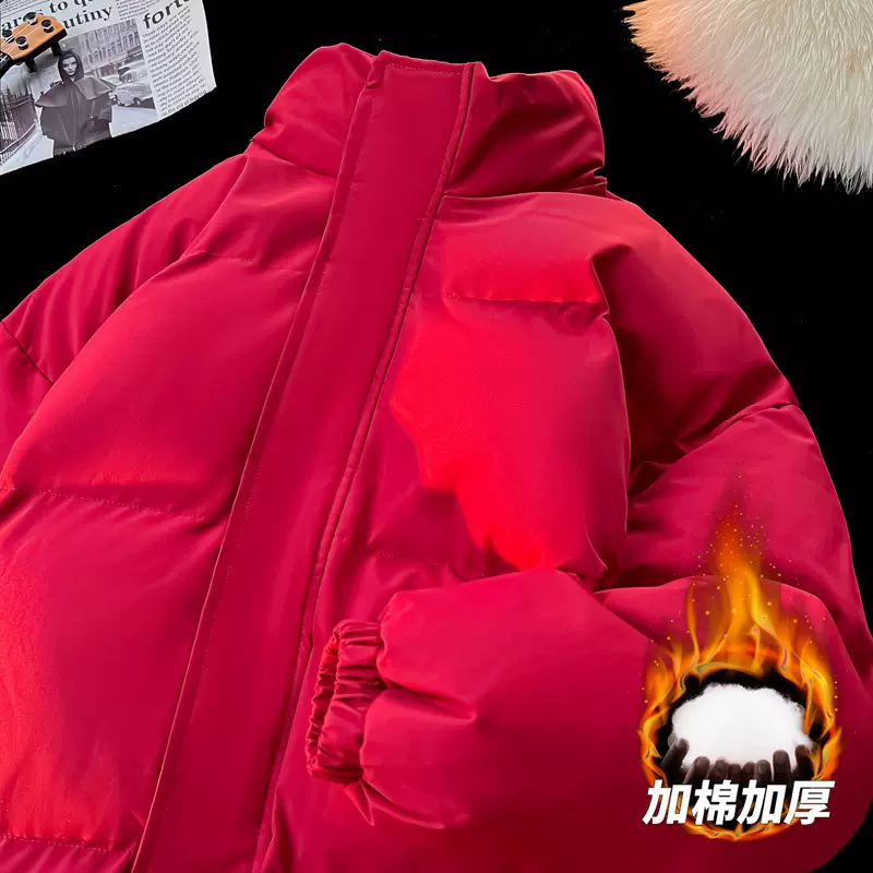 跨境抖音快手直播立领纯色棉衣男女同款冬季面包服大码外套潮