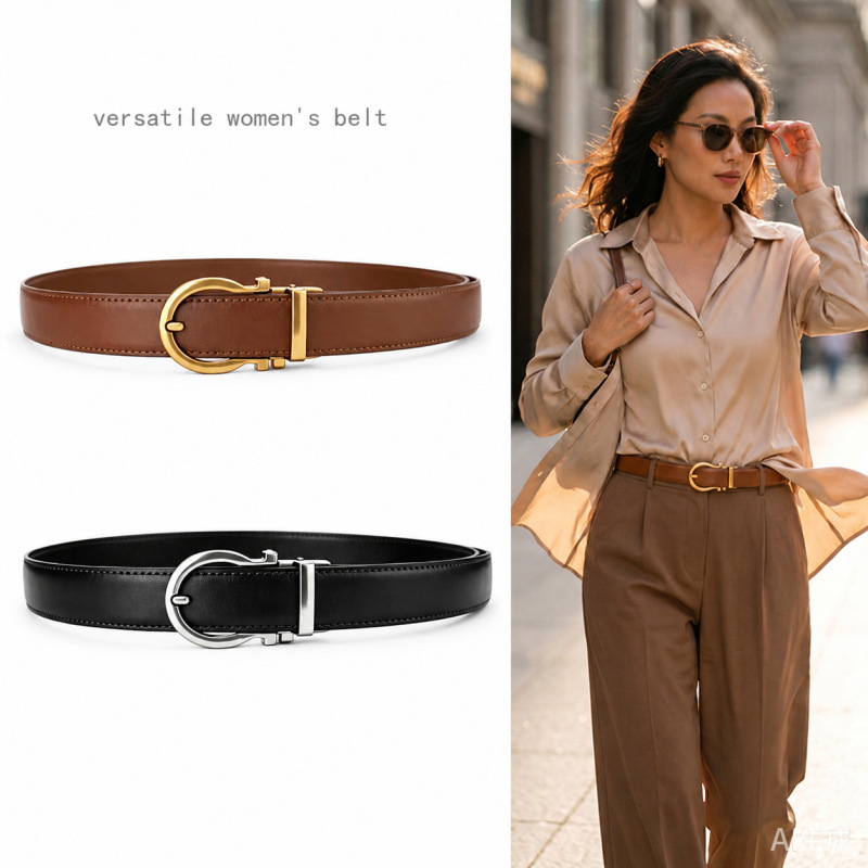 2026 New Model Women's Belt Genuine Leather Cowhide Belt High-End Fashion Simple No-Punch Versatile Automatic Buckle Belt 2026 New Model Women's Belt Genuine Leather Cowhide Belt High-End Fashion Simple No-Punch Versatile Automatic Buckle Belt