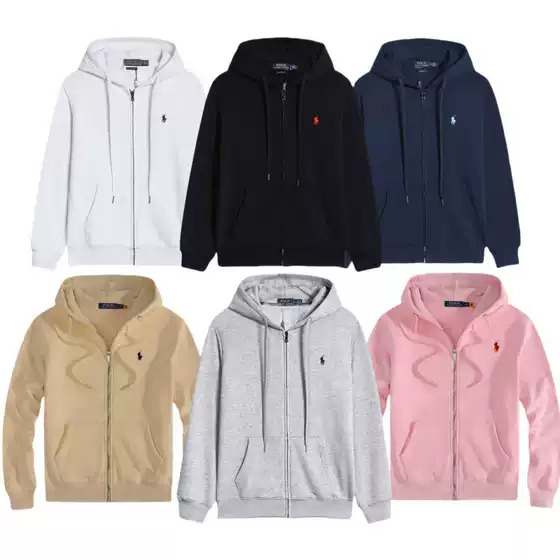 Cross border pony hooded RL cardigan solid color pants embroidered loose plus size Paul men's Polo jacket LF hoodie