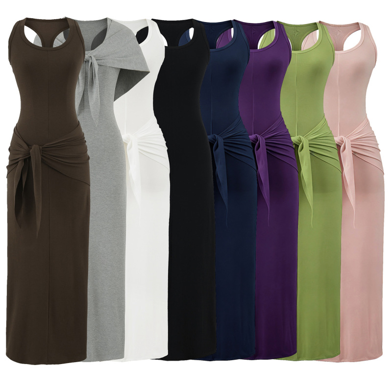 Relaxed Sexy Waist-Cinching U-Neck Racer Vest Dress, Feminine Slimming Look Niche Triangle Scarf Strap Long Skirt
