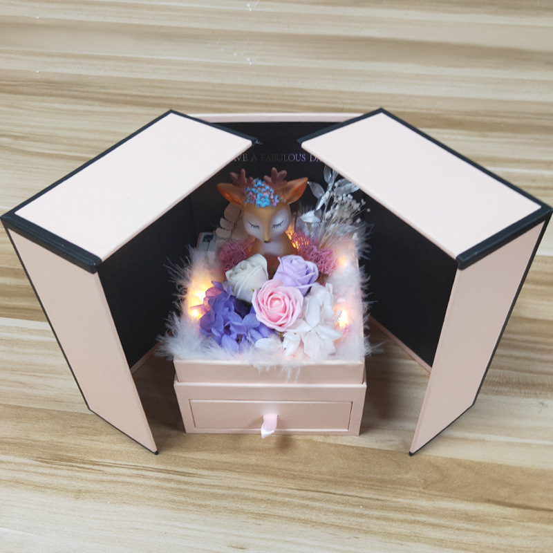 厂家直发双开门小鹿礼盒 创意情人节口红盒现货 生日礼物包装盒