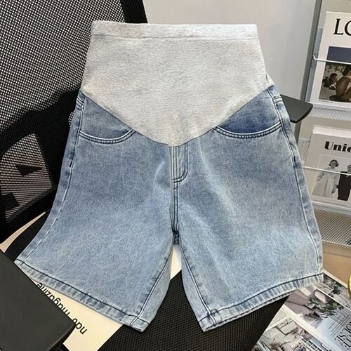 Women's Summer Thin Outerwear Fashionable Blue Cropped Loose Belly-Supporting Straight-Leg Wide-Leg Denim Shorts