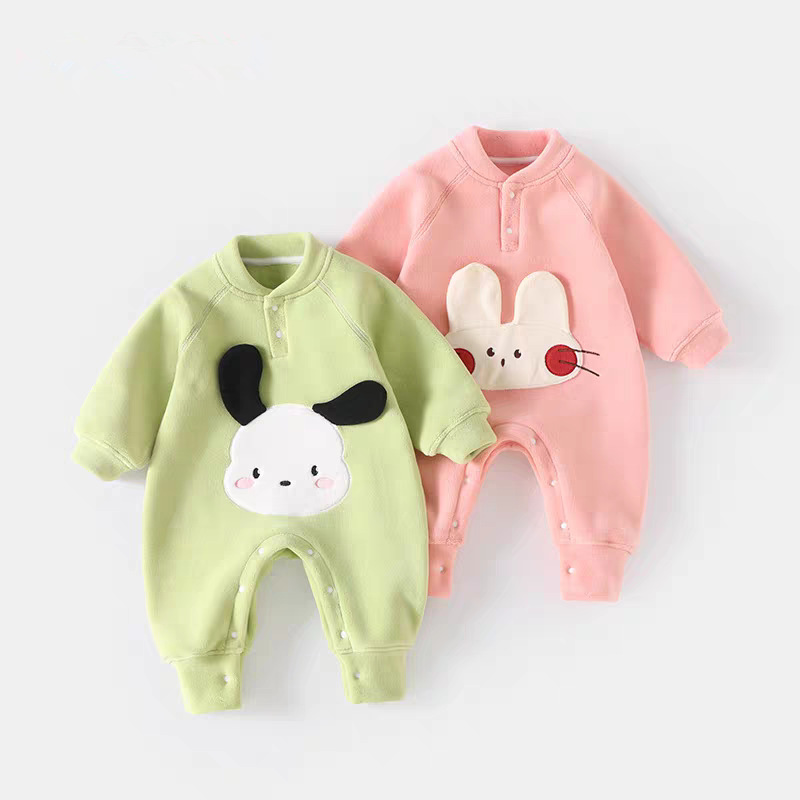 婴儿秋冬保暖连体衣新生幼儿加厚衣服超萌卡通哈衣宝宝爬服春秋装