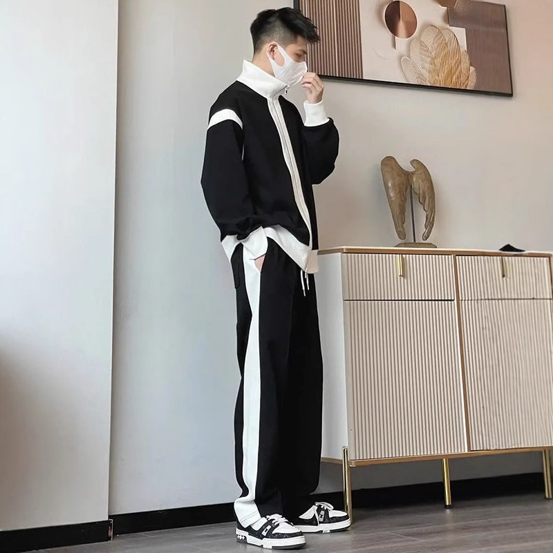 Casual Sports suit Men's Fashionable Matching Handsome Cardigan Sweater Spring and Autumn Jacket Couple's Sportswear Men's Two-Piece Set