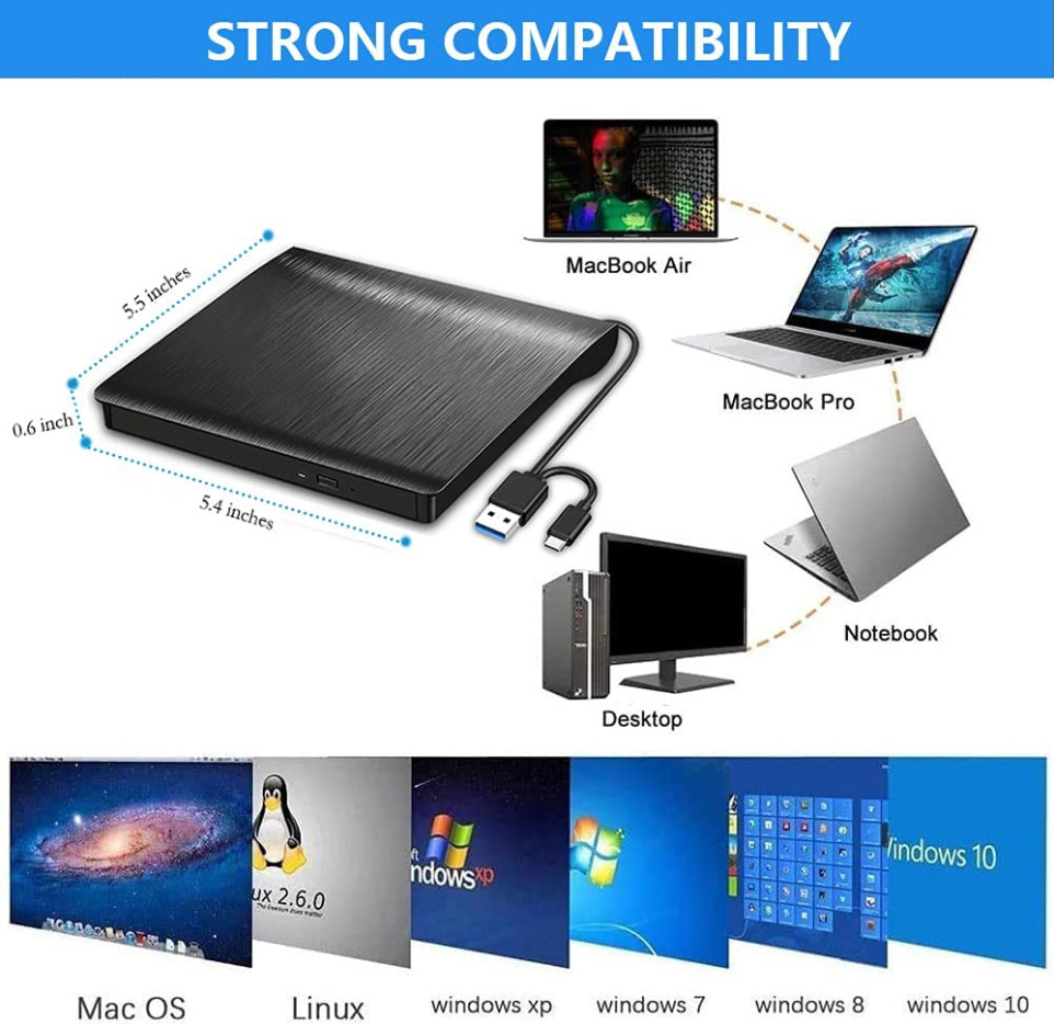 USB3.0/TYPE-C dual interface external optical drive tray type recorder universal brushed mobile DVD player