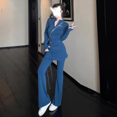 韩系休闲时尚运动套装女秋季高级感修身显瘦长袖卫衣喇叭裤两件套