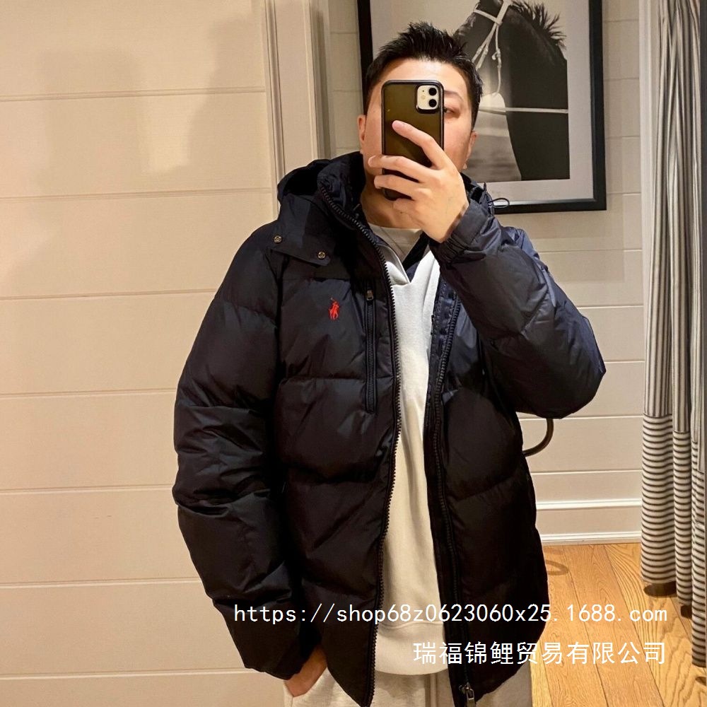 小马刺绣劳伦白鸭绒羽绒服连帽加厚保暖宽松男款2025隔热防水批发