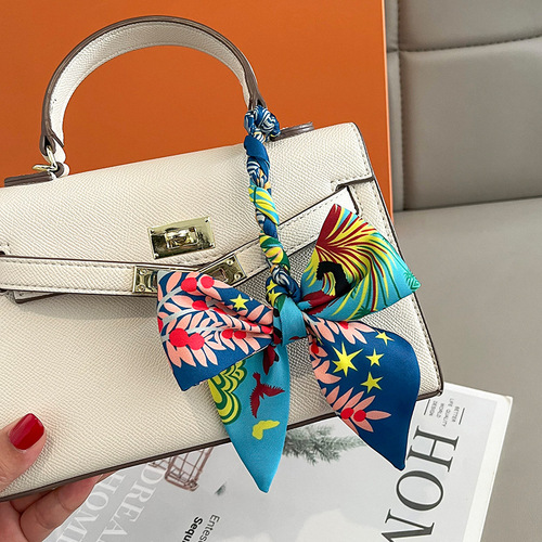 Forest style thin and long small silk scarf women's hair tie decorative scarf tied wrapped handle ribbon Korean style hair tie long streamer