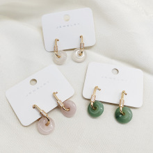 欧美新款时尚设计耳圈 跨境热销天然石水晶方形铜镶锆耳坠耳环女