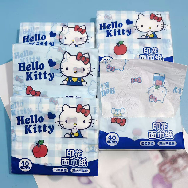 プリントティッシュペーパーブルー kt 猫プリントティッシュ学生ポータブル小さなバッグティッシュペーパーティッシュペーパーナプキン|undefined
