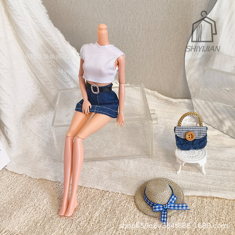 11-Inch 30cm Barbie Doll Clothes Spring Style Vest + Jeans Short Skirt Simple Set Doll Clothes Accessories 11-Inch 30cm Barbie Doll Clothes Spring Style Vest + Jeans Short Skirt Simple Set Doll Clothes Accessories