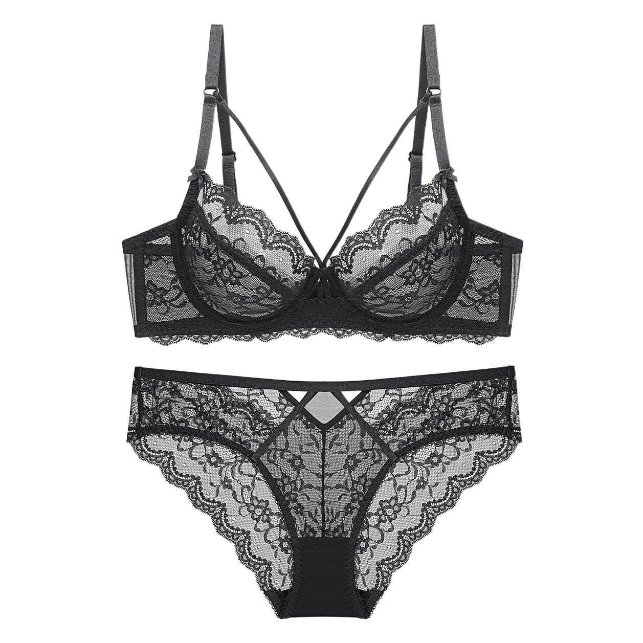 Sujetador transparente de encaje sexy ultrafino sin esponja sujetador ropa interior de mujer traje de sujetador pequeño de pecho grande