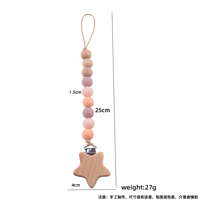 SHIEN bebés estrellas cadena de tetas de madera de haya de silicona cadena de dientes de mordida de bebé cadena de dientes de mordida anti-perdida