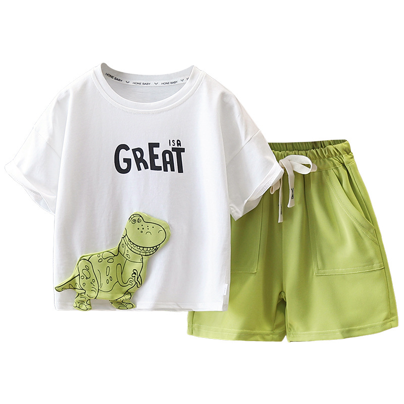 7337 Traje de camiseta de dinosaurio para niños Verano 2025 Nuevo estilo Cool y guapo Ropa delgada de manga corta Red de Internet de moda 6