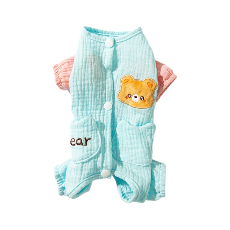 Primavera y verano de doble capa de algodón suave perros de cuatro patas bolsa de abdomen gato ropa de aire acondicionado ropa de casa ropa de mascotas cuatro estaciones