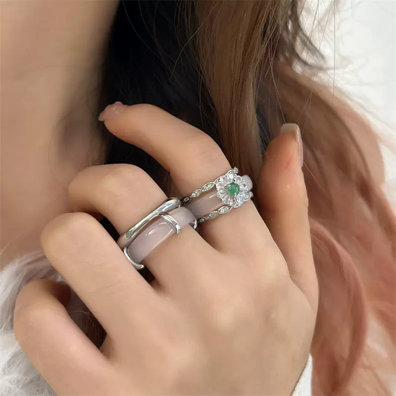 迷路员系列透白玛瑙玉髓戒指独特设计双层高级感食指戒气质百搭手