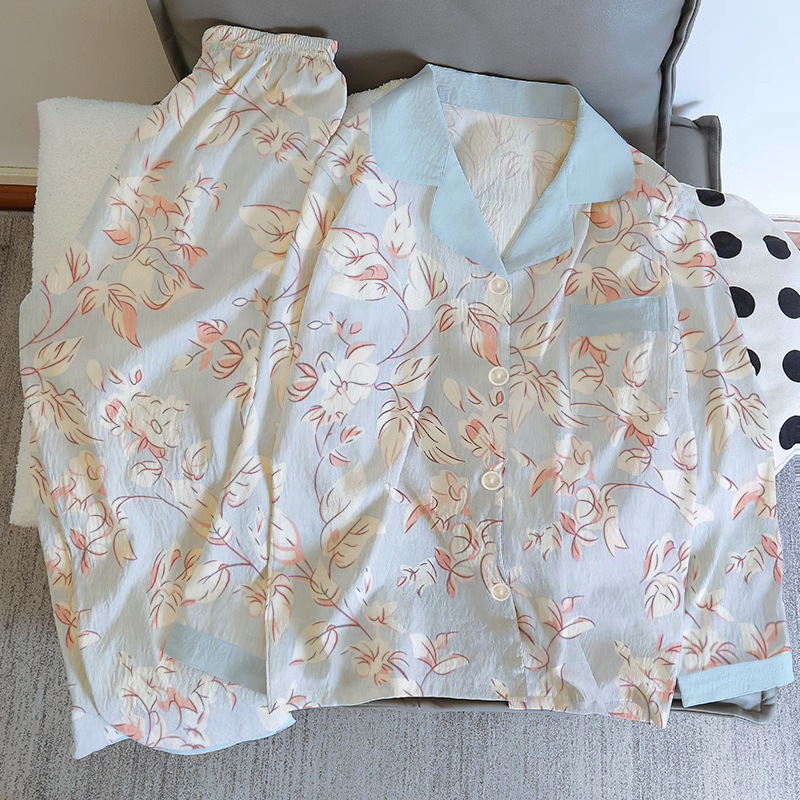 Al por mayor transfronterizo nubes de algodón pantalones de manga larga primavera y otoño de alta calidad cardigans de dibujos animados para mujeres set pijamas ropa casera