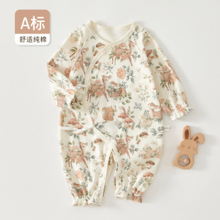 Baby's jumpsuit pure cotton spring and autumn female treasure floral princess four seasons clothes newborn month clothes baby clothes