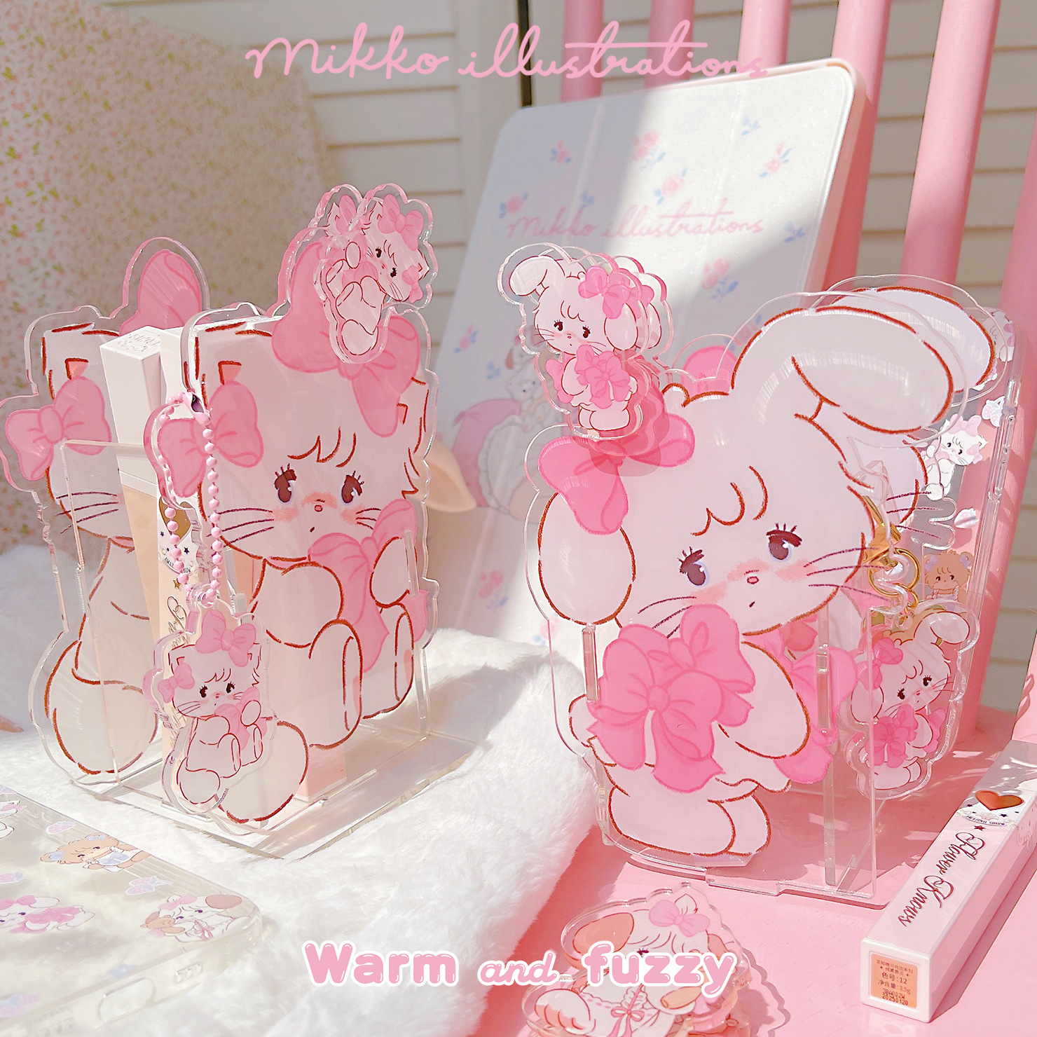 mikko笔筒ins风可爱粉色猫咪双面亚克力造型桌面摆件收纳笔筒