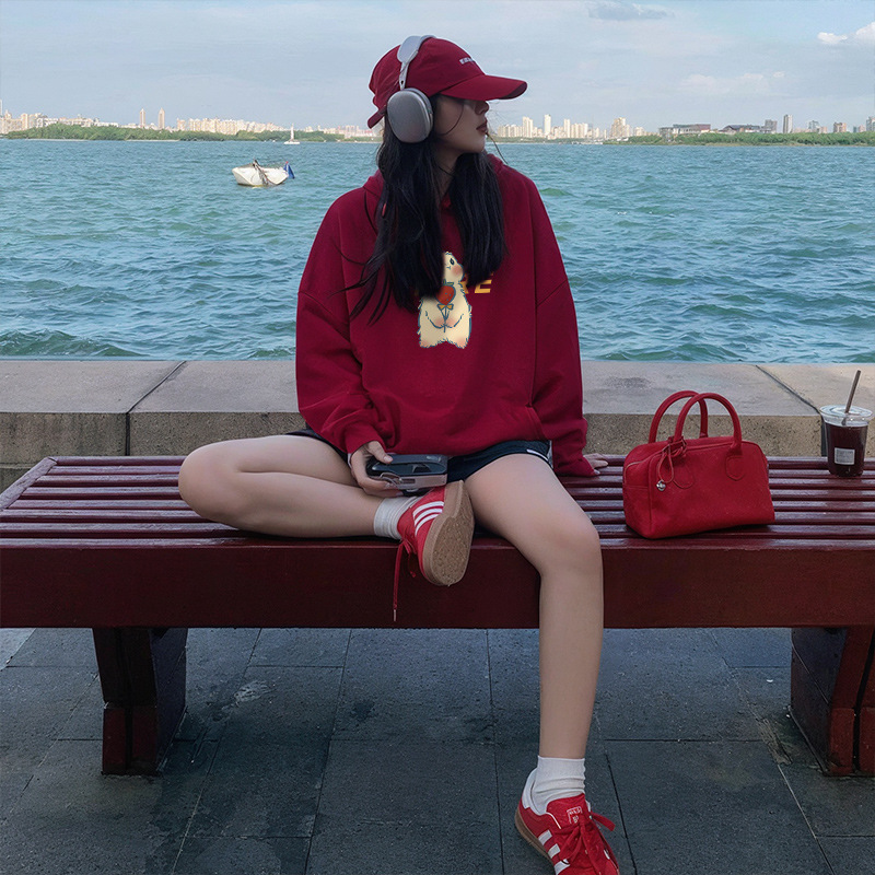藏蓝色连帽卫衣女2025秋薄款新款宽松长袖冬季加绒加厚上衣外套|undefined