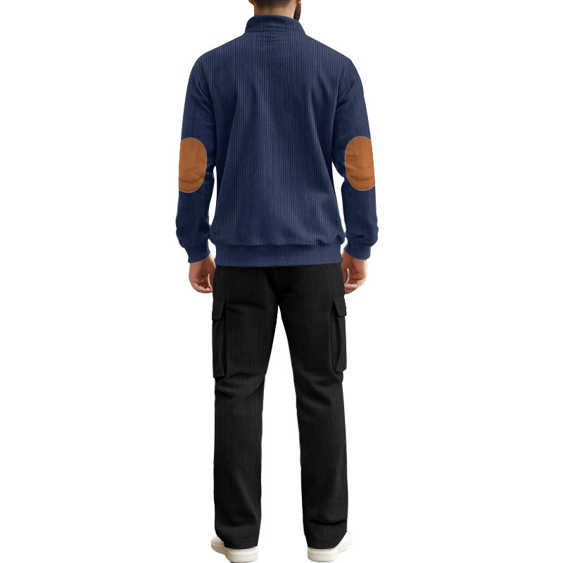 Men's Corduroy Quarter-zip Pullover And Trousers Lounge Set_voghion.com