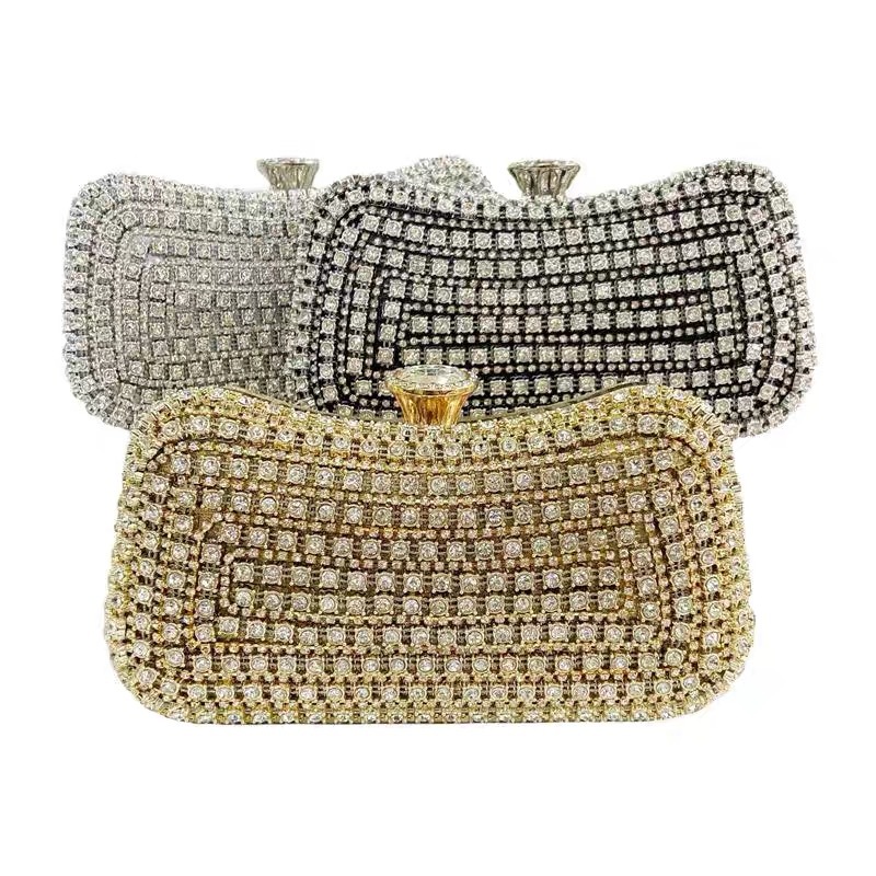 Black Gold Silver Polyester Solid Color Rhinestone Square Clutch Evening Bag display picture 2