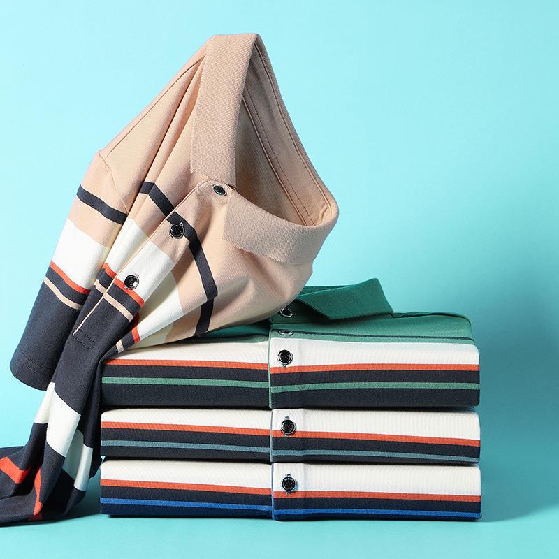 Camiseta de polo de algodón hombre de alta gama ligera de negocios T-shirt de rayas de verano nuevo estilo de golf de manga corta T-shirt de revestimiento