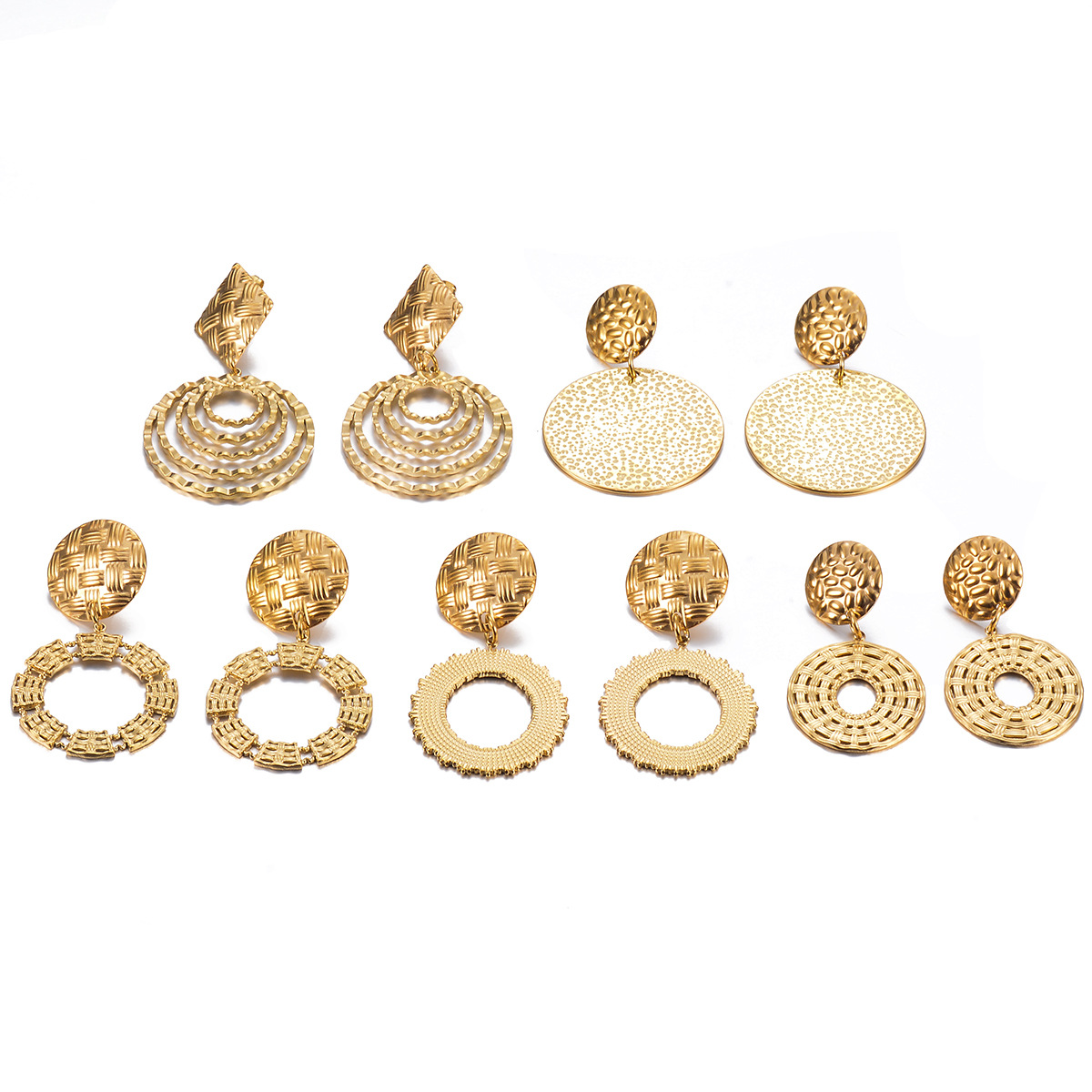 1 Pair Retro Round Plating Stainless Steel Drop Earrings display picture 11