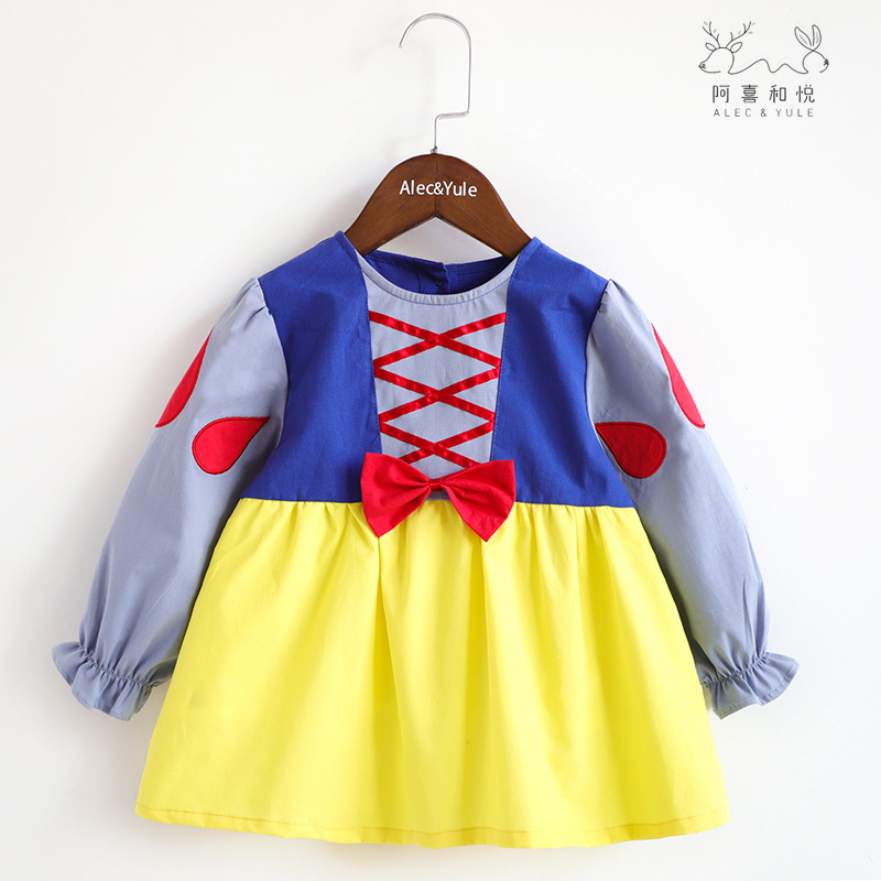 阿喜和悦白雪公主围裙长袖春季纯质棉防口水罩衣女宝宝儿童反穿衣